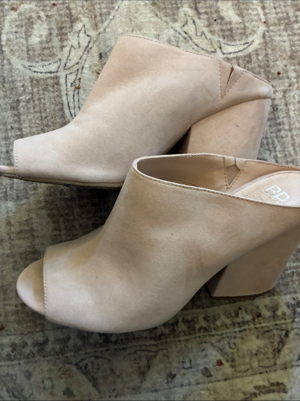 bp Blush Nude Suede Peep-Toe Block Heel Mule